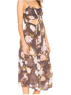 Flynn Skye Brown Floral Midi Dress with Pink Highlights